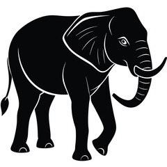 Fototapeta premium elephant silhouette vector illustration, Elephant logo silhouette, Silhouette of animals in the savannah. African landscape scene. Vector horizontal seamless tropical background with elephants.