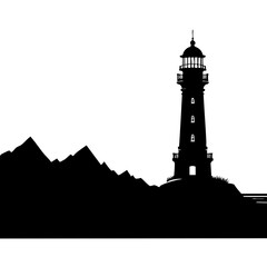 Lighthouse Silhouette: Coastal Mountain View