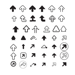 A comprehensive set of black and white arrow icons, various shapes and styles, perfect for use in presentations, websites, or apps.