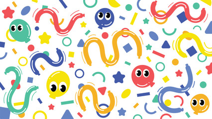 Fototapeta na wymiar Kids and children background vector. Fun Childish hand drawn doodle design. Playful cartoon design for packaging design, wallpaper and print.
