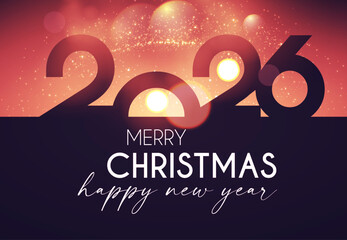 2026 Happy New Year text with bokeh and light effect. Holiday celebration banner