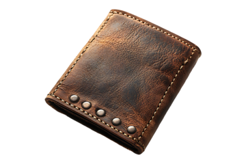 Leather wallet isolated on transparent background.