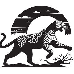 cheetah black Silhouette vector art Illustration with white background, Vintage engraving isolated leopard set panther illustration ink sketch. Africa wild cat cheetah background jaguar animal vector.