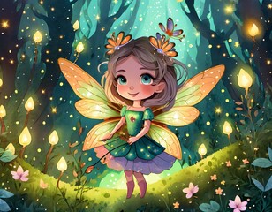 Petite fée qui scintille dans la forêt