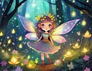 Petite fée qui scintille dans la forêt