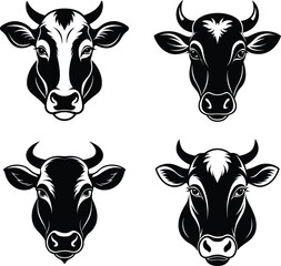 Cow Head Vector Collection – Black and White Bull Face Illustrations