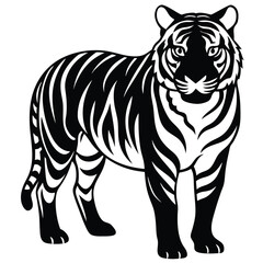 tiger head silhouette  vector illustration, Wild animal tiger silhouette EPS vector isolated illustration template on a white background, Black and white silhouette of a tiger walking with its tail.