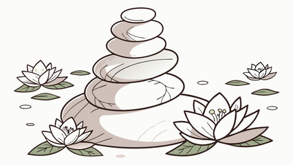 Vector Zen concept, Calm white spa stones stacked with lotus flowers, peaceful atmosphere for relaxation