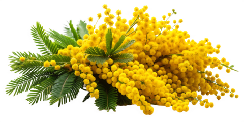 A bouquet of mimosa flowers on a white background PNG