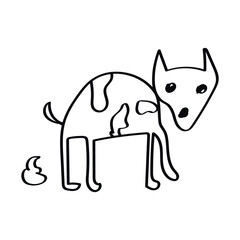 Hand-drawn a dog that poops sketch illustration. Doodle style vector art