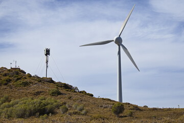Wind wheel and telecommunication tower on Rottnest Island at Fremantle, Perth, Western Australia,...