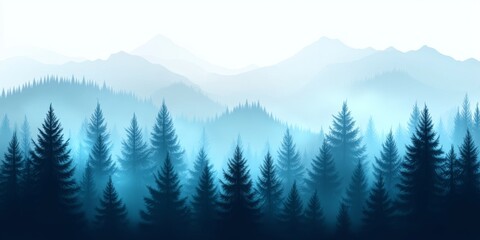 Fototapeta premium Misty Forest with Mountains in Background