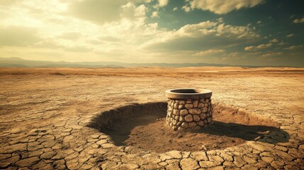 Empty well in a cracked, arid landscape