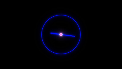 A glowing neon-style analog clock illustration in  set against a solid black background. 