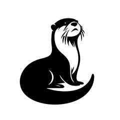 Elegant Otter: Black and White Wildlife Vector Graphic