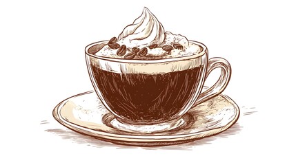 Hand-drawn illustration of a coffee drink with whipped cream.