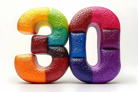 Rainbow textured number thirty