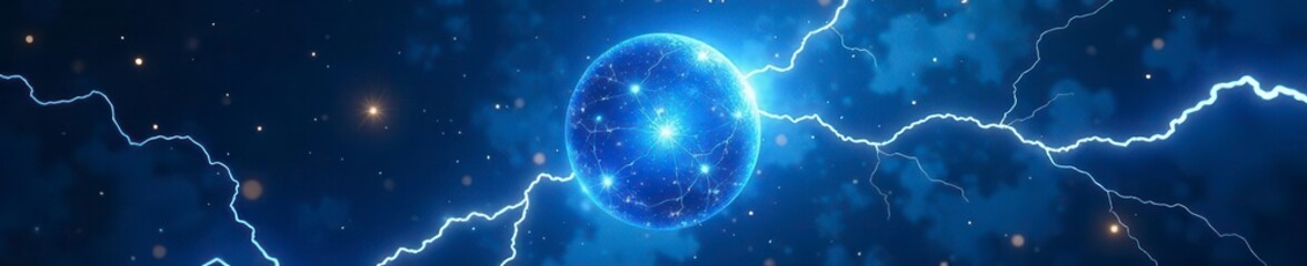 Naklejka premium Intense blue sphere, crackling lightning strikes , vibrant, flash