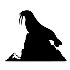 Walrus Silhouette: Arctic Ocean Mammal on Rock