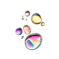 Iridescent liquid droplets floating on transparent background png cutout