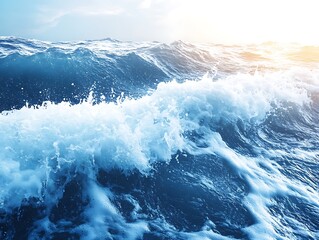 Ocean waves crashing, bright sky