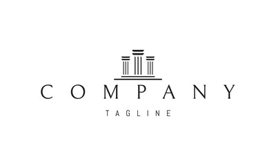 Vector logo with an abstract image of three columns on a pedestal.