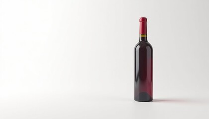 Single bottle of red wine on bright white background, wine bottle, minimal