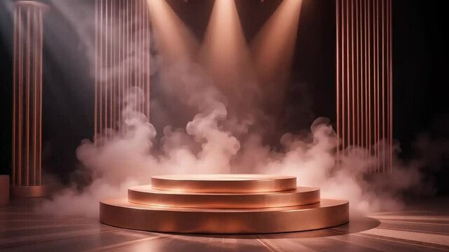 Stage with Glowing Lights and Fog Backdrop for Presentation