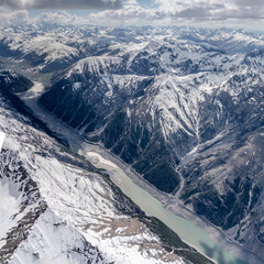 aerial landscape with Livigno lake southern side, Italy