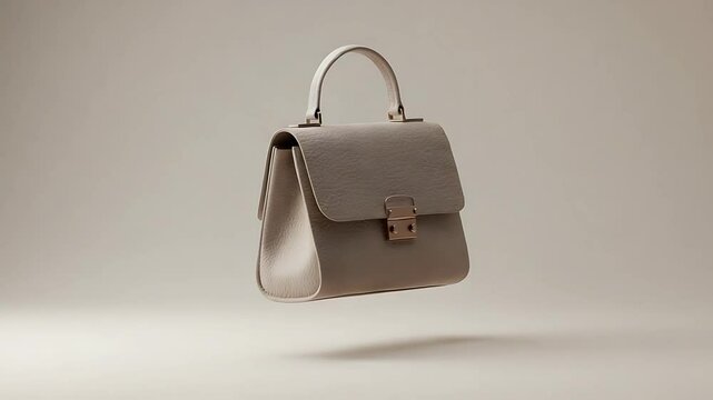 Elegant beige handbag floating against a soft gradient background, showcasing its design