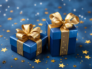 Beautifully wrapped gift boxes with golden accents
