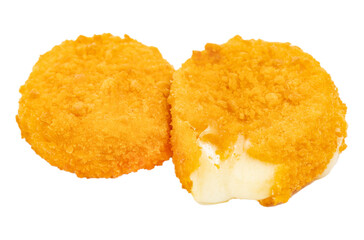 Pieces of deep fried breaded cheese, fried camembert isolated on white background,
