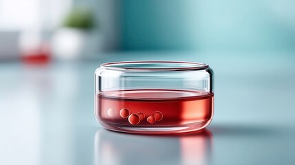 Science Lab Liquid Sample in Glass Jar. Scientific Research and Experimentation.