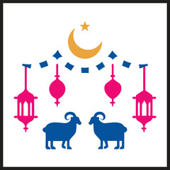 Eid Mubarak Celebration Illustration  Islamic Lanterns and Mosque Vector design

