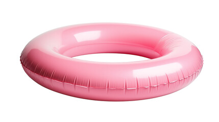 Inflatable pool ring in pink color, flat lay on white, hyper-detailed PNG format 