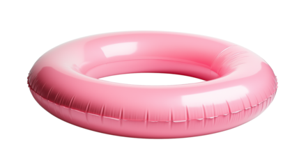 Inflatable pool ring in pink color, flat lay on white, hyper-detailed PNG format 