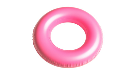 Inflatable pool ring in pink color, flat lay on white, hyper-detailed PNG format 