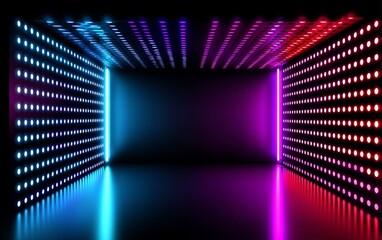Abstract Neon Background with Glowing Blue and Purple Dots, Futuristic Light Wall