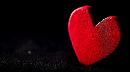 Fototapeta premium Red heart shape on black background, soft ambient lighting, f/2.8, minimalistic and emotional composition.