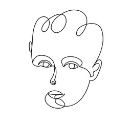 Cute beautiful boy portrait vector line art monochrome illustration isolated, toddler kid artistic line art drawing.