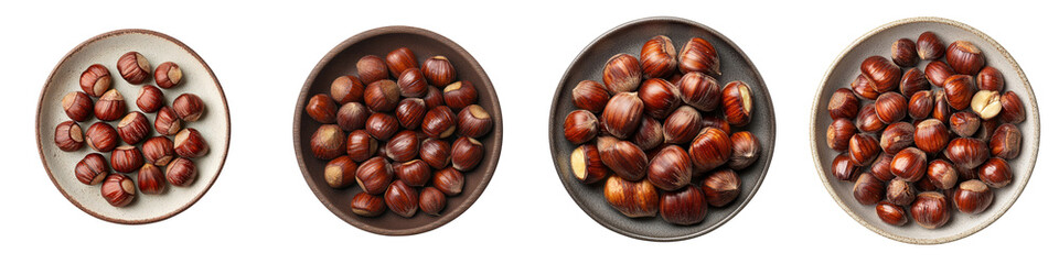 Bowls of roasted chestnuts on a wooden table