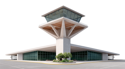 Airport Tower: A modern airport control tower stands tall, a symbol of aviation and air travel.
