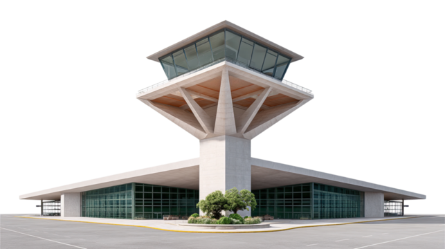 Airport Tower: A modern airport control tower stands tall, a symbol of aviation and air travel.