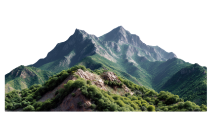  Majestic Mountain Peak: A solitary, majestic mountain peak rises high above the surrounding green slopes, its rocky surface etched with the marks of time and weather.