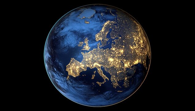 Planet Earth View from Space with European Map Outline and Borders