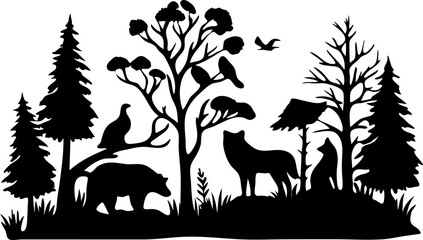 Forest Wildlife Scene Silhouette Vector
