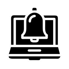 bell on laptop silhouette on transparent background for web and graphic design