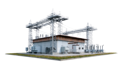 Power Station's Infrastructure: A modern power station showcases intricate designs and functional aspects, symbolizing sustainable energy infrastructure. 