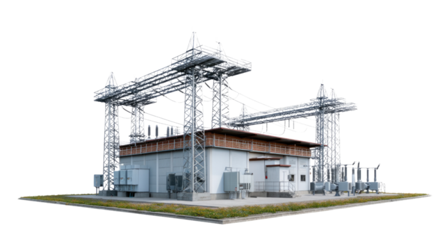 Power Station's Infrastructure: A modern power station showcases intricate designs and functional aspects, symbolizing sustainable energy infrastructure. 