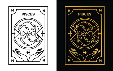 Pisces horoscope card zodiac vector design